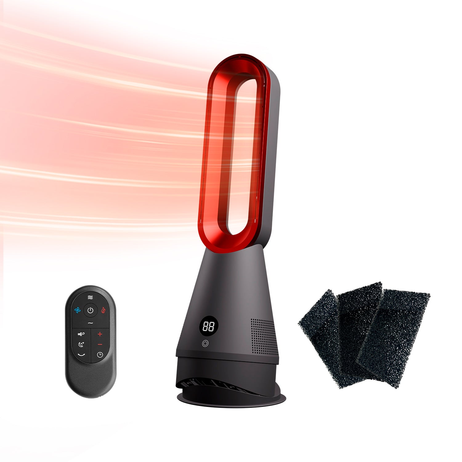 020LH Grey Red High Quality Noiseless Safety Air Cooler and Heater Bladeless Fan with Air Purifier Tower Fan