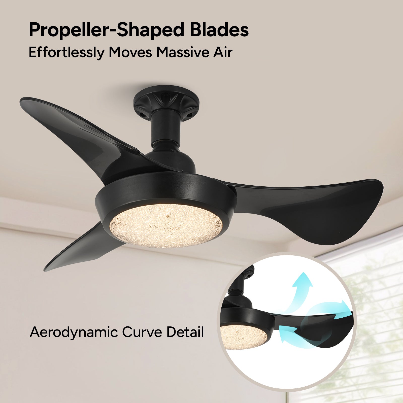 Faryuan 25'' Sleek Black Ceiling Fan with Integrated LED Light, 3-Blade Modern Design, Remote Control & Timer, 30W Dimmable Lighting