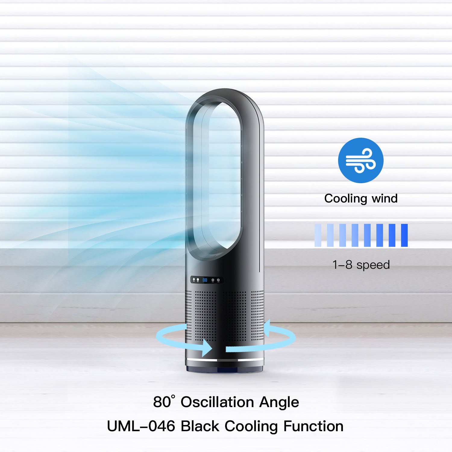 Ventilateur tour sans pales 046 de 31,5 pouces de hauteur, noir, avec filtre HEPA et purificateur d'air pour la maison et la chambre à coucher