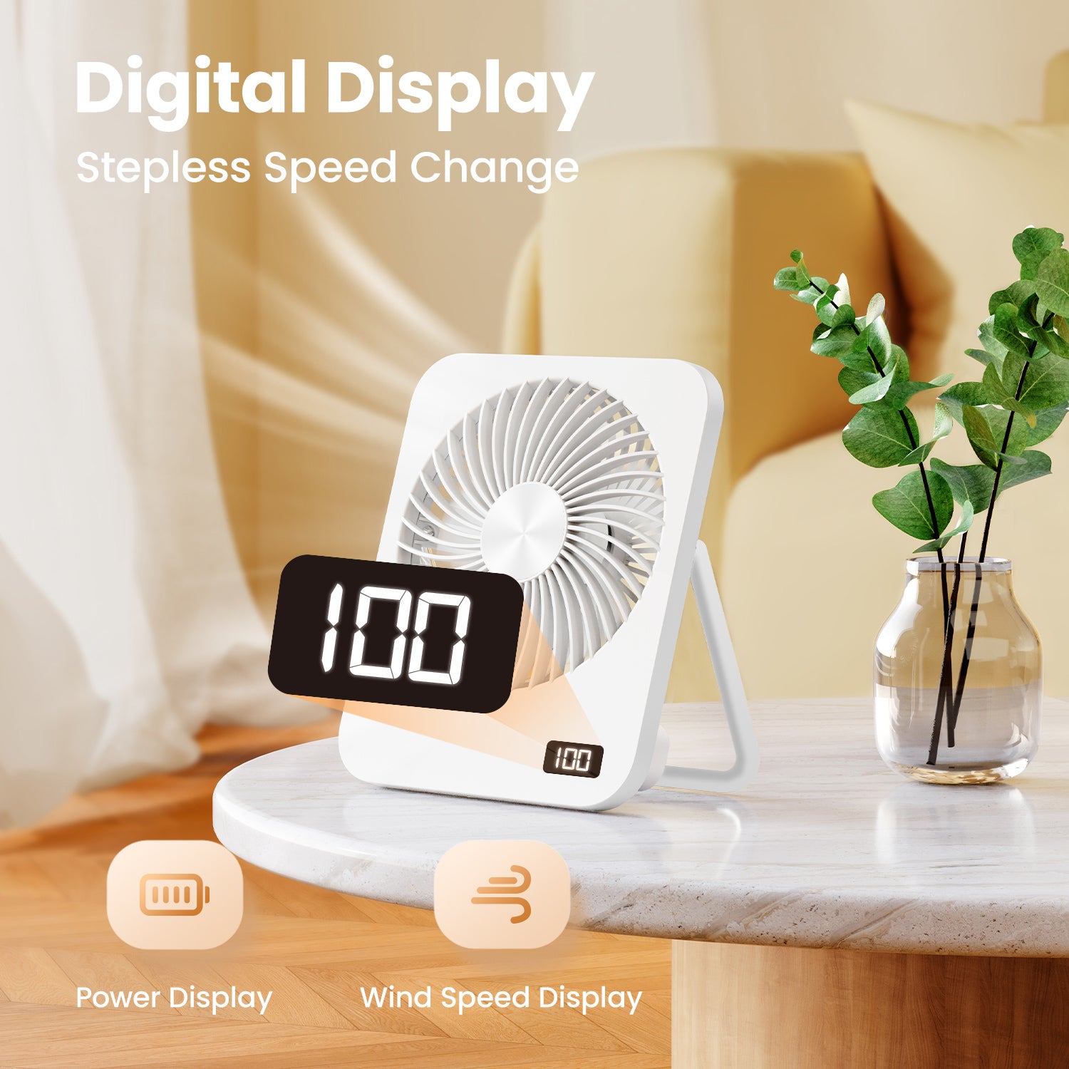 Small Desk Fan, Rechargeable Folding Personal Portable Fan, 2000maH Battery, 5 Speeds, Adjustable Mount Quiet Tabletop USB Fan for Office Outdoor Home