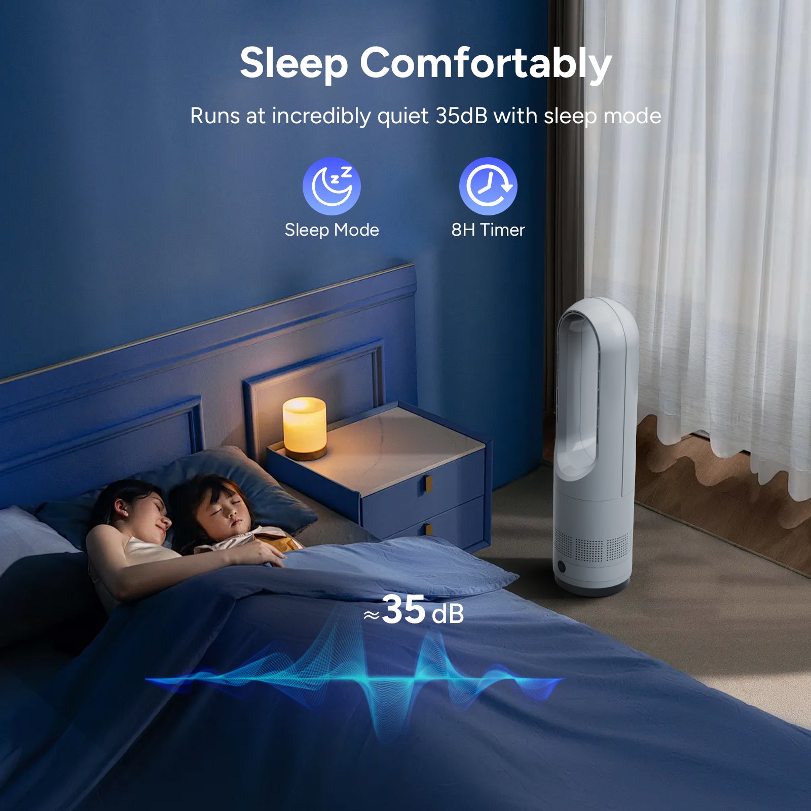 018 White Medium 56cm/22.05inches Bladeless Fan with Cooling Function Floor Fan with Remote Control