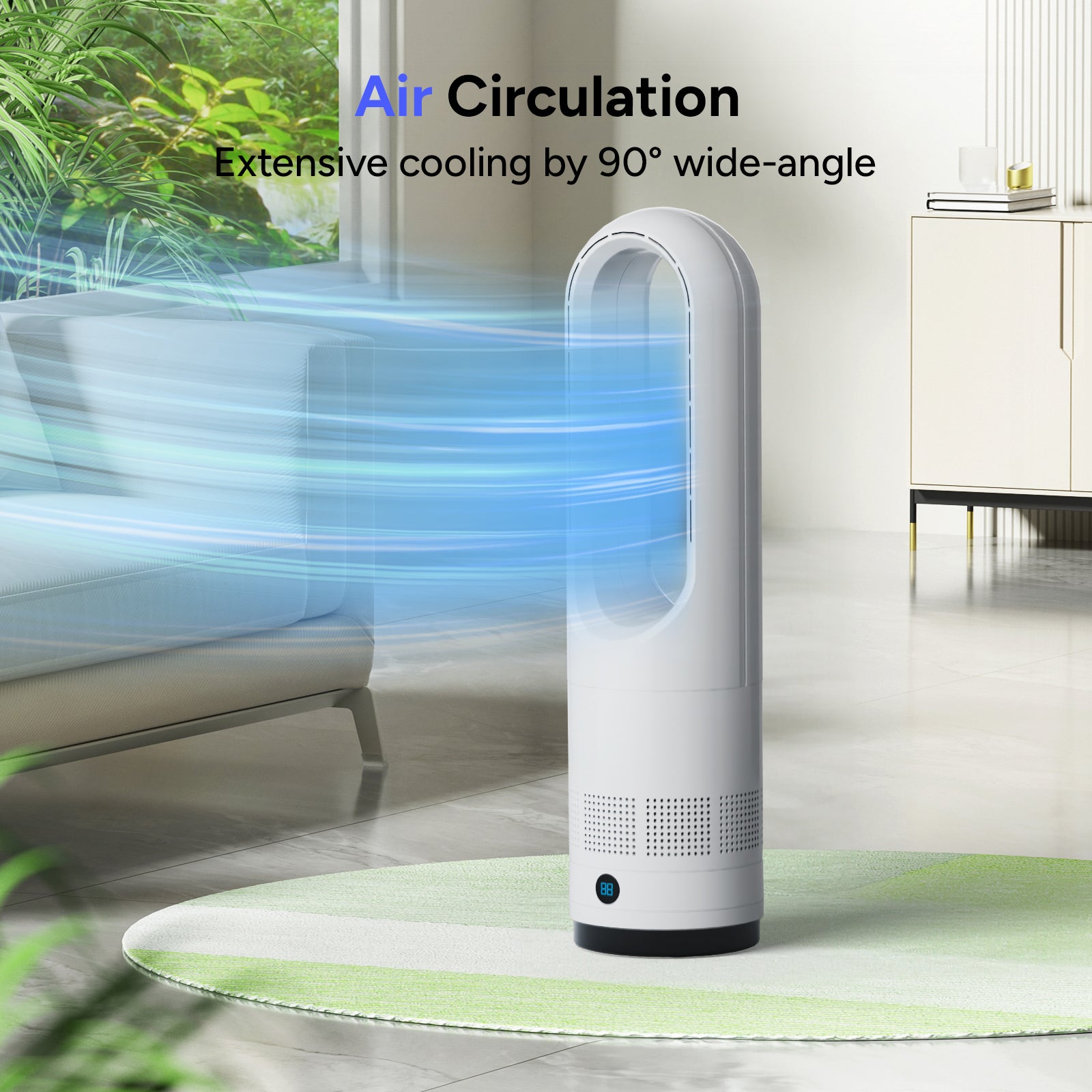 018 White Medium 56cm/22.05inches Bladeless Fan with Cooling Function Floor Fan with Remote Control