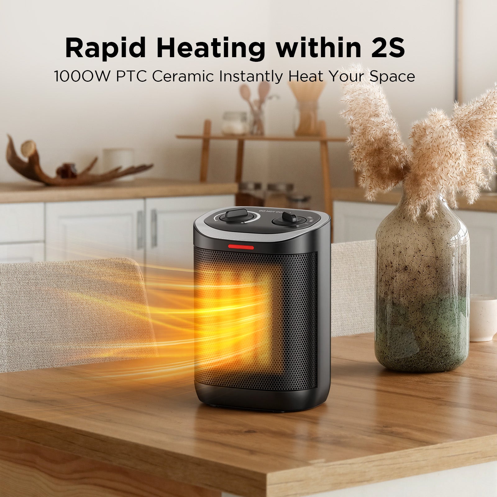 1500W PTC Ceramic Space Heater For Indoor Use, Portable Electric Heater with Adjustable Thermostat, Personal Office Heater with Overheat Tip-over, Small Safe for Indoor Home Bedroom