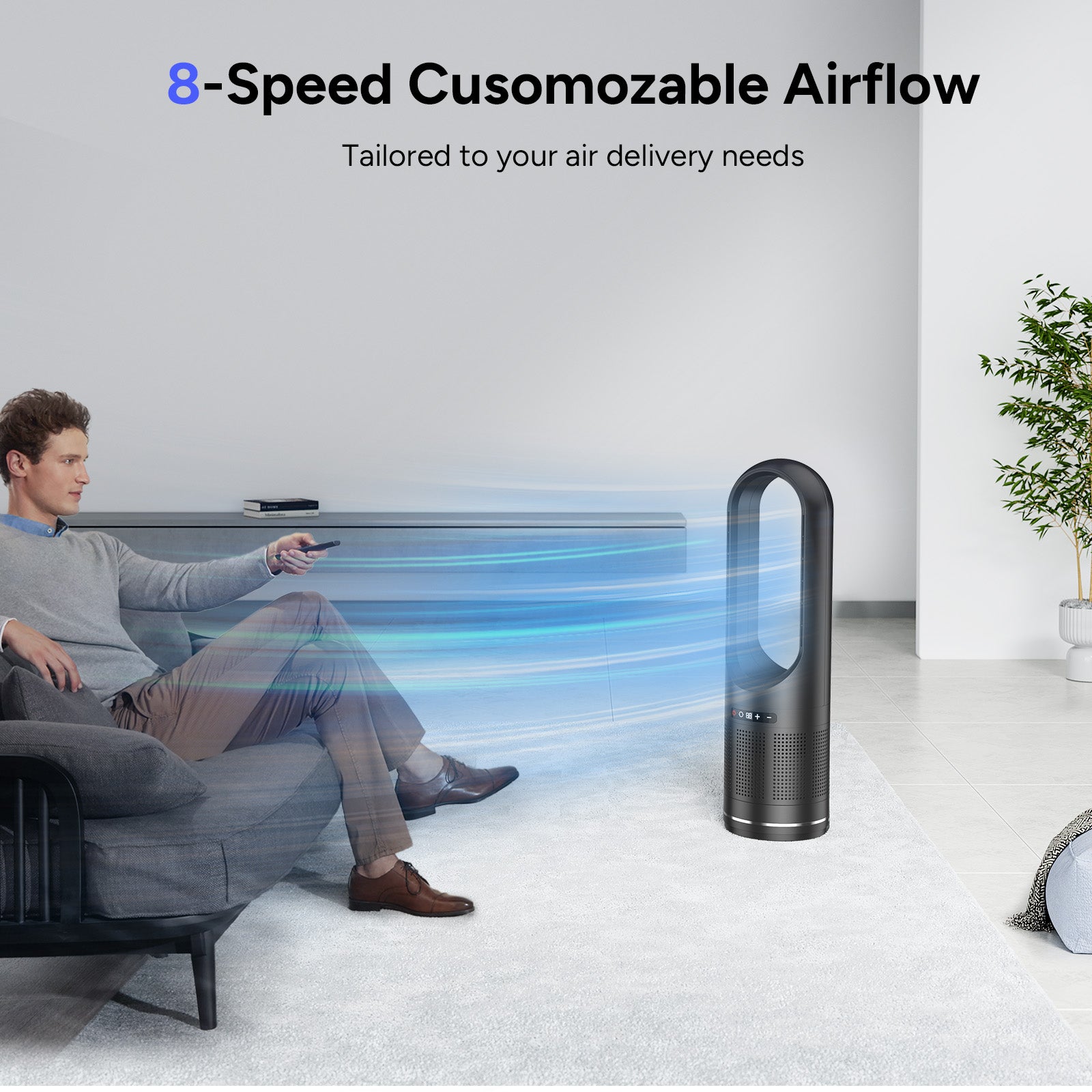 046JR Black Heater Large Bladeless Fan 31.5Inch Both Cooling & Heating  and Air Purifier Oscillating Tower Fan