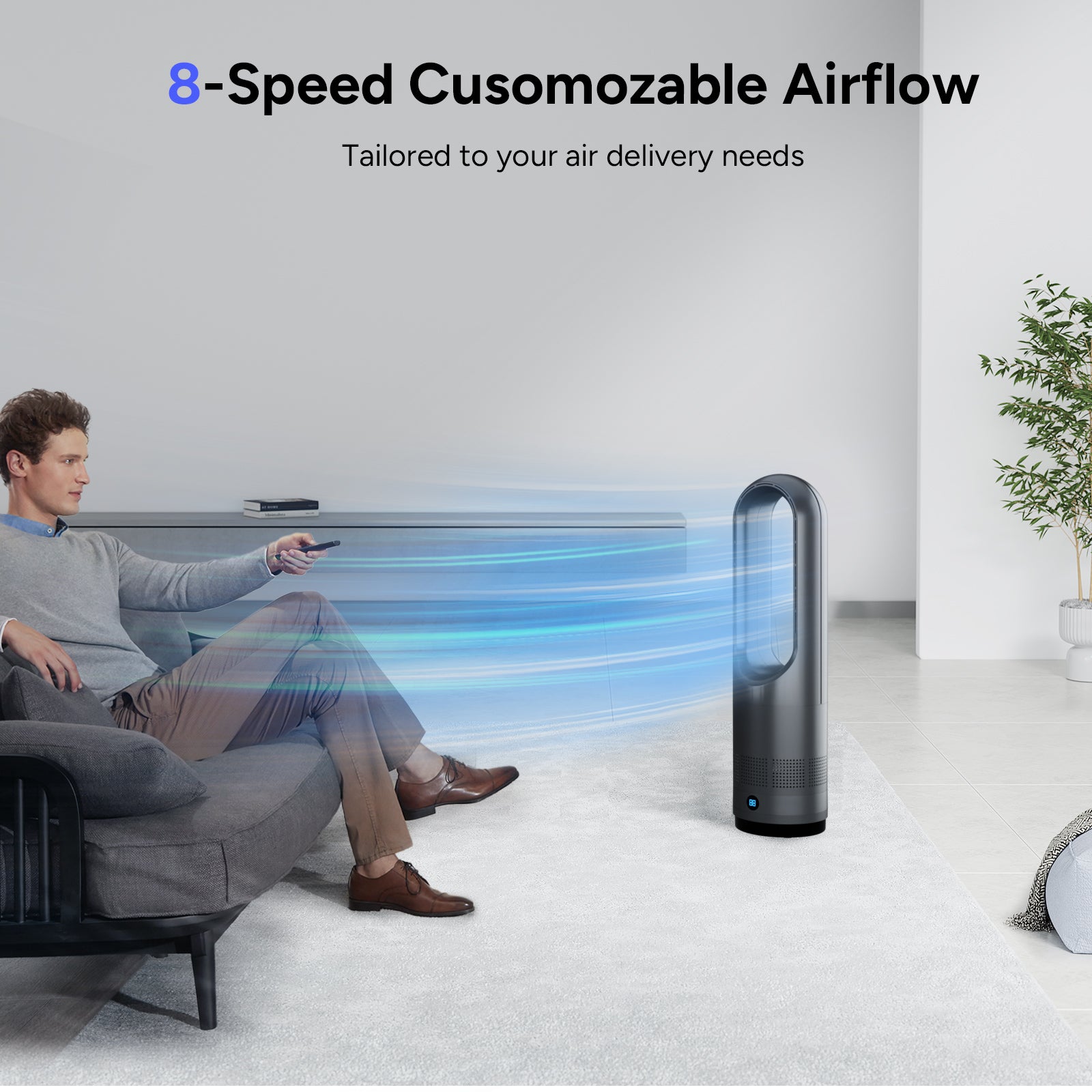 018JR Black Heating Medium 56cm/22.05inches Bladeless Fan with both Heating & Cooling Function Floor Heater Fan