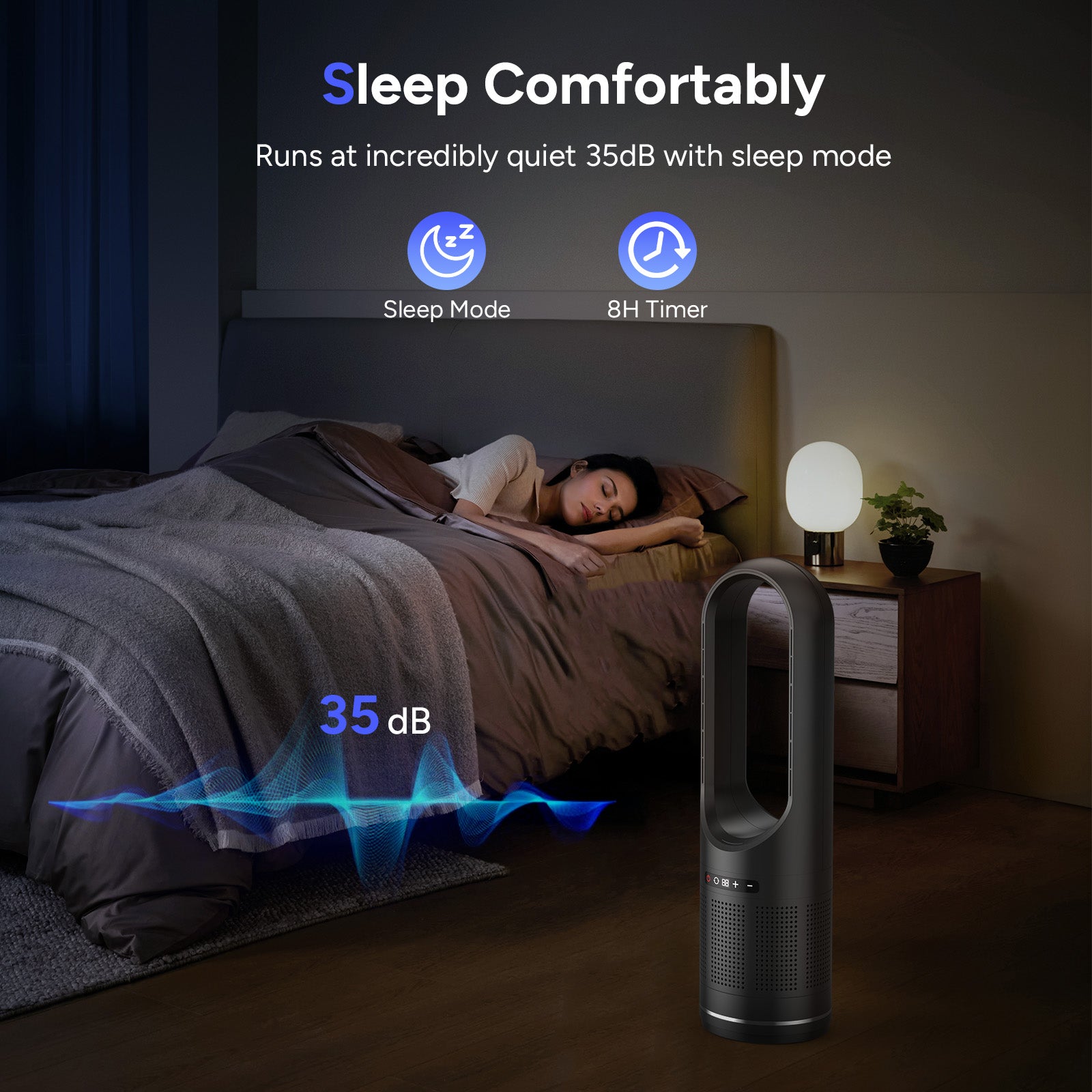 046JR Black Heater Large Bladeless Fan 31.5Inch Both Cooling & Heating  and Air Purifier Oscillating Tower Fan