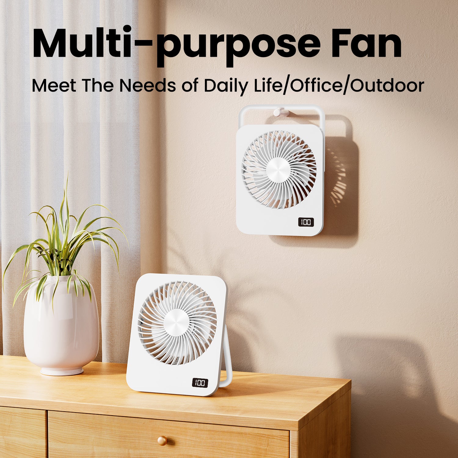 Small Desk Fan, Rechargeable Folding Personal Portable Fan, 2000maH Battery, 5 Speeds, Adjustable Mount Quiet Tabletop USB Fan for Office Outdoor Home