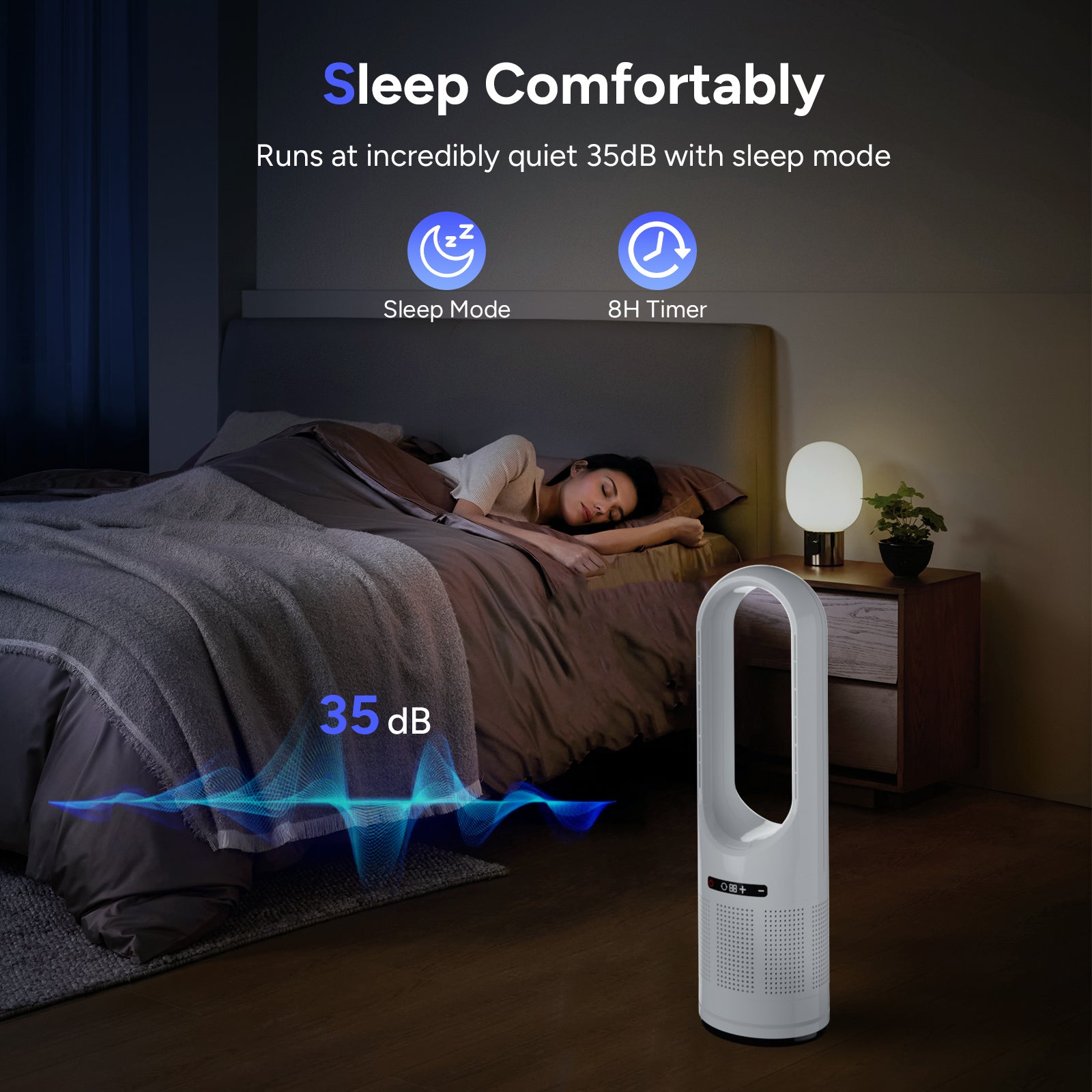 046 White Large Bladeless Tower Fan 31.5INCH/80CM Height Air Purifier Fan for Bedroom Safe for Children and Pet