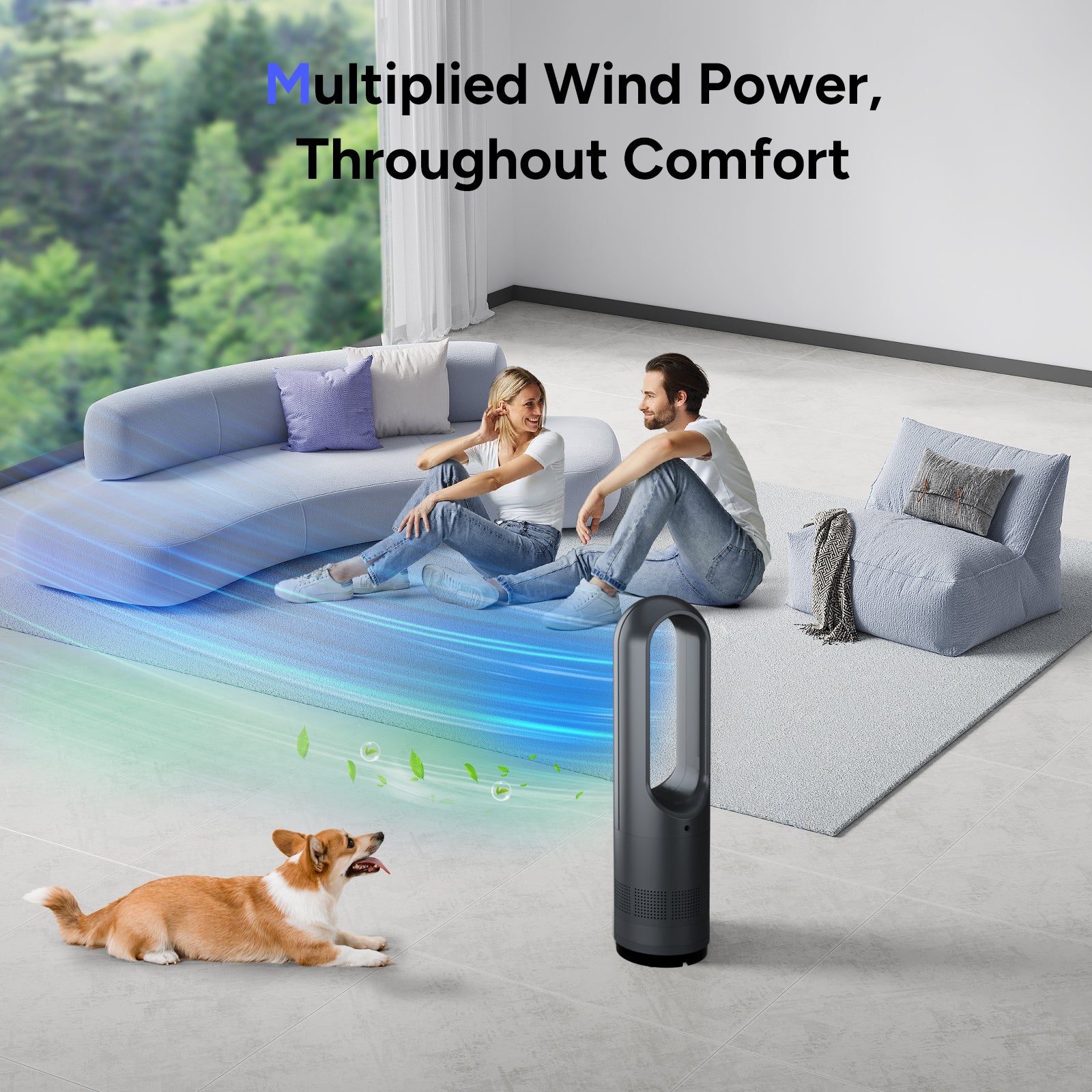 018JR Black Heating Medium 56cm/22.05inches Bladeless Fan with both Heating & Cooling Function Floor Heater Fan