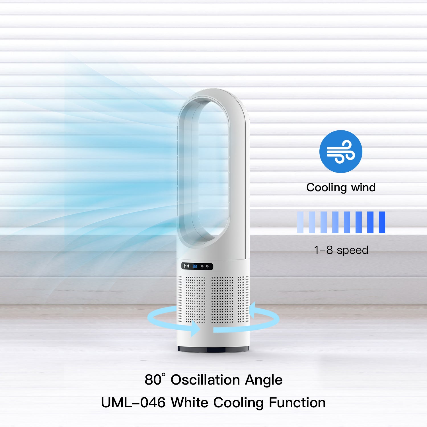046 White Large Bladeless Tower Fan 31.5INCH/80CM Height Air Purifier Fan for Bedroom Safe for Children and Pet