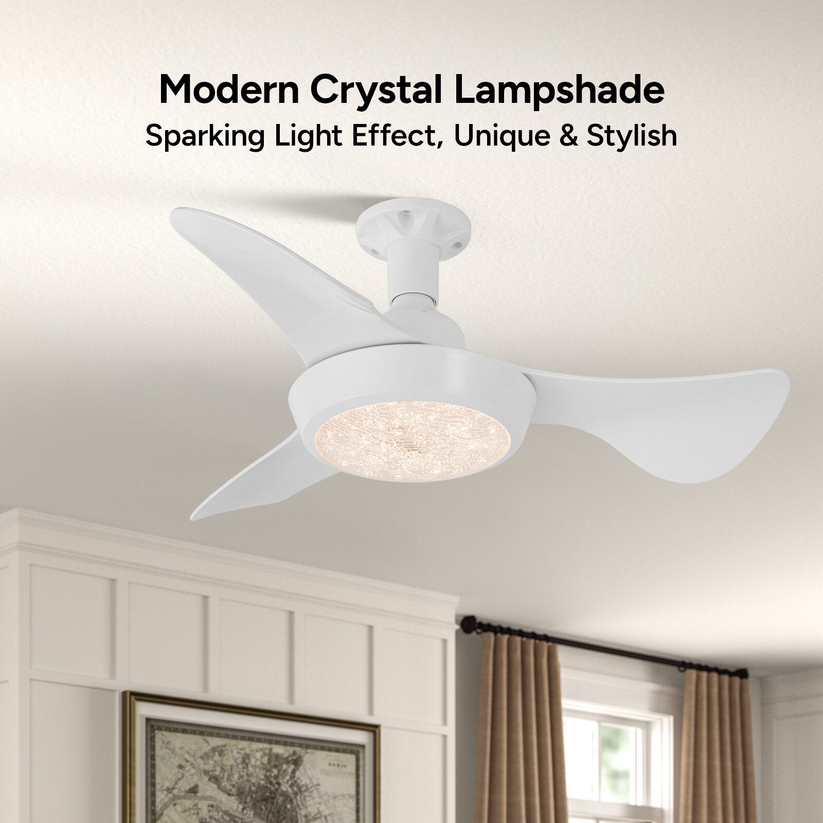 Faryuan 25" Minimalist White Ceiling Fan with LED Light, Remote Controlled Flush Mount, 3-Color Changeable, Quiet 3-Speed Fan