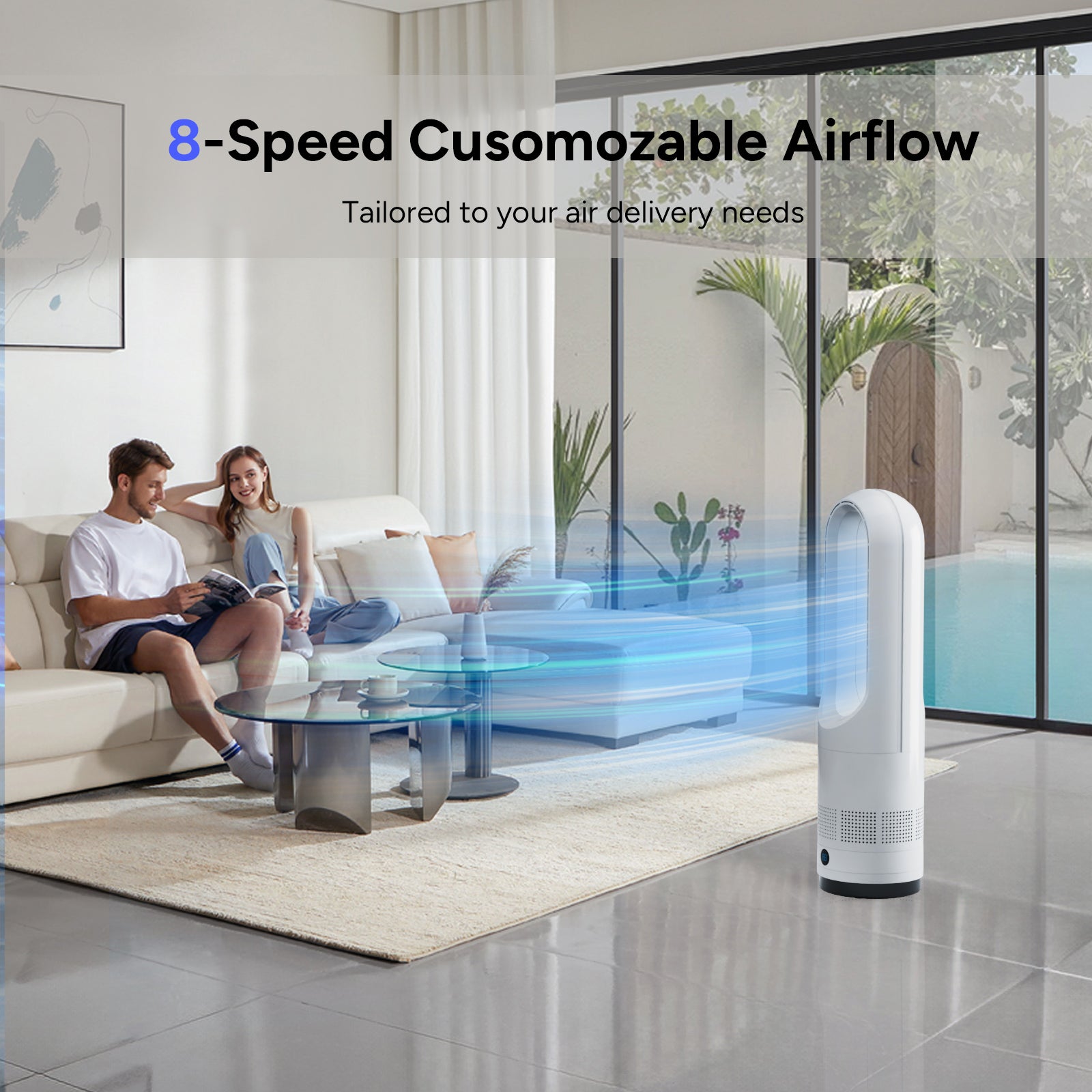 018 White Medium 56cm/22.05inches Bladeless Fan with Cooling Function Floor Fan with Remote Control