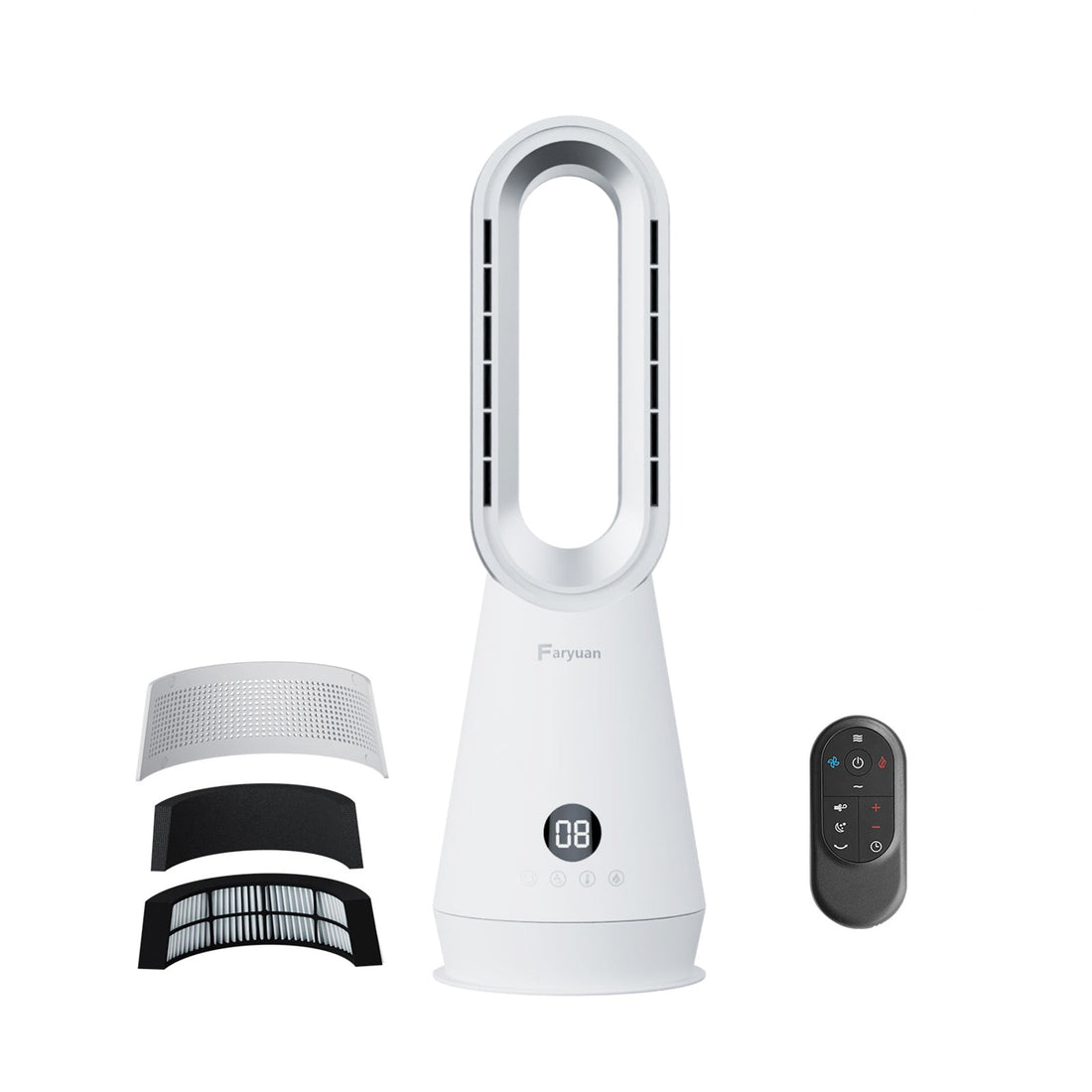 Faryuan 019LH white bladeless fan with remote and filter options