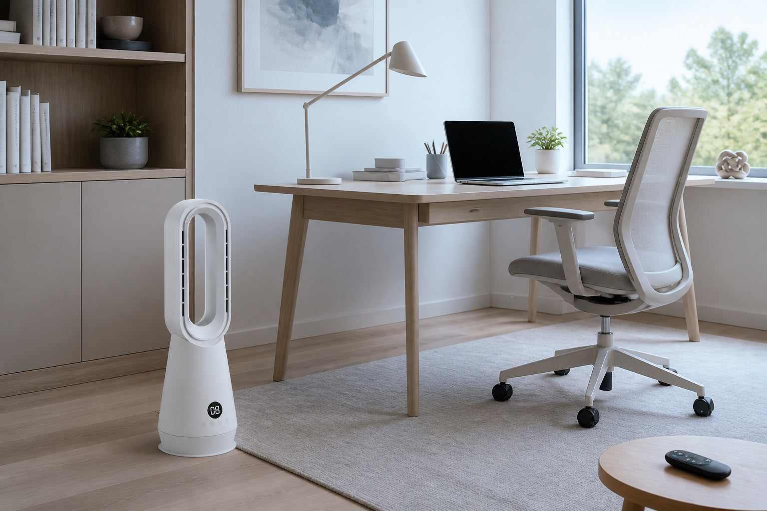 Faryuan 019LH beside a compact modern home-office desk