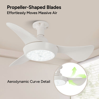 Faryuan 25" Minimalist White Ceiling Fan with LED Light, Remote Controlled Flush Mount, 3-Color Changeable, Quiet 3-Speed Fan