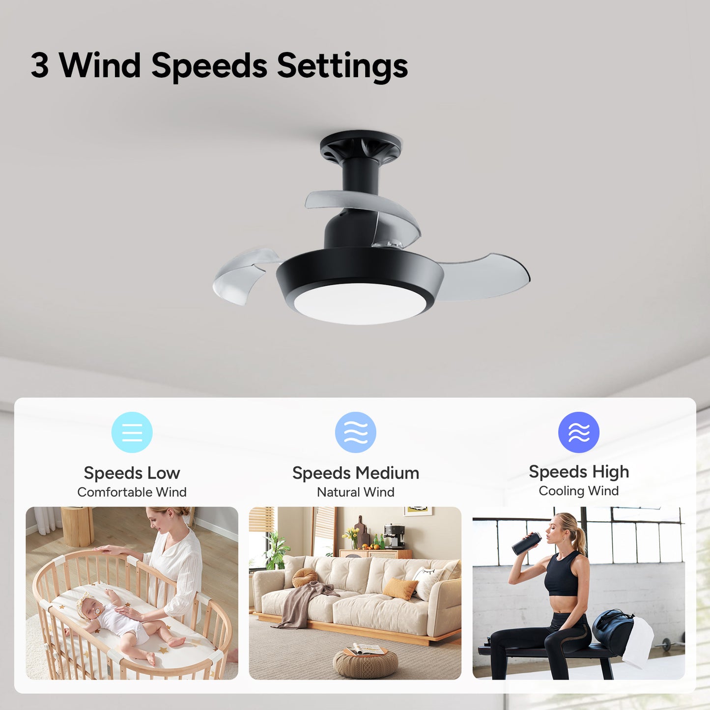 Faryuan 16.5" Invisible Foldable Ceiling Fan with LED Light