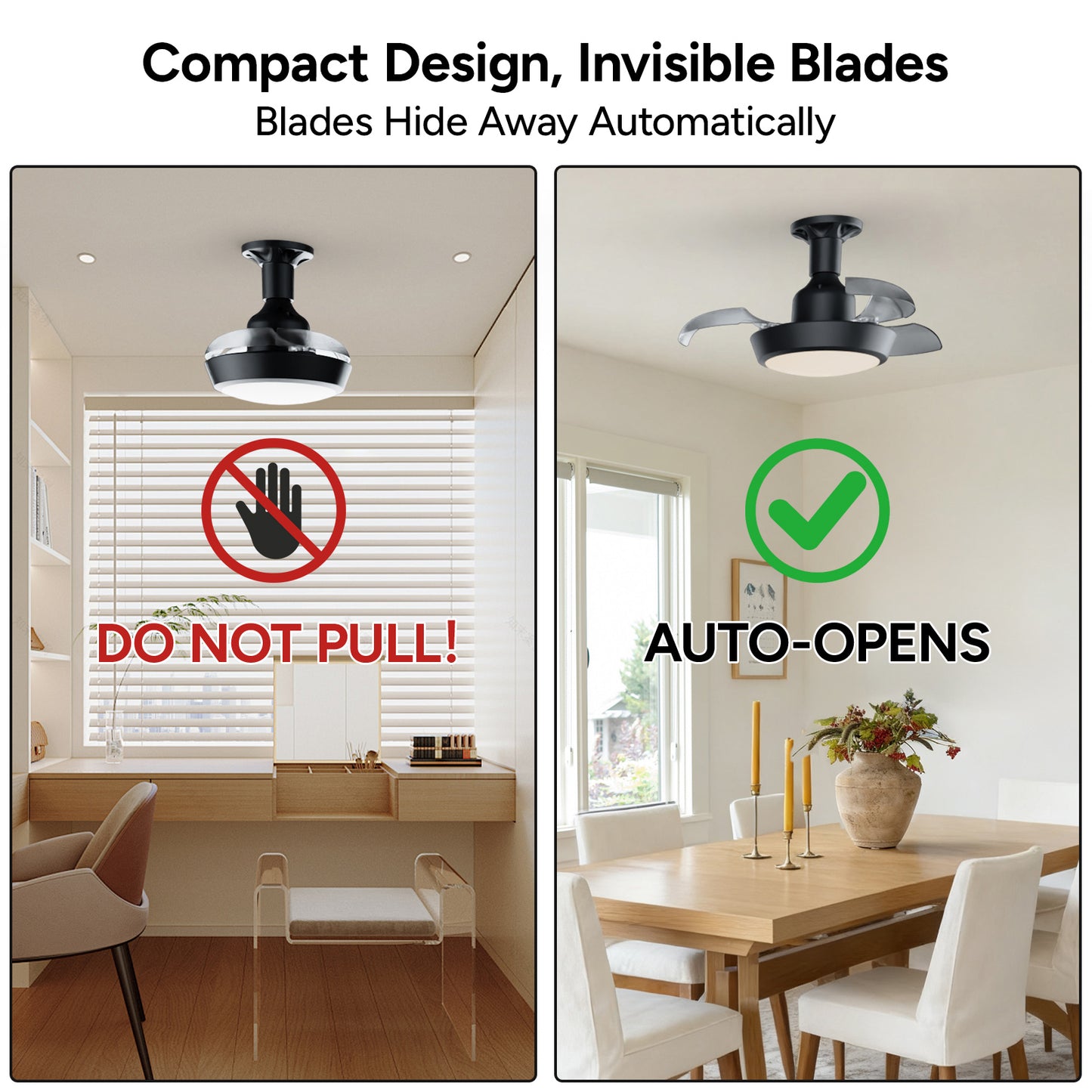 Faryuan 16.5" Invisible Foldable Ceiling Fan with LED Light