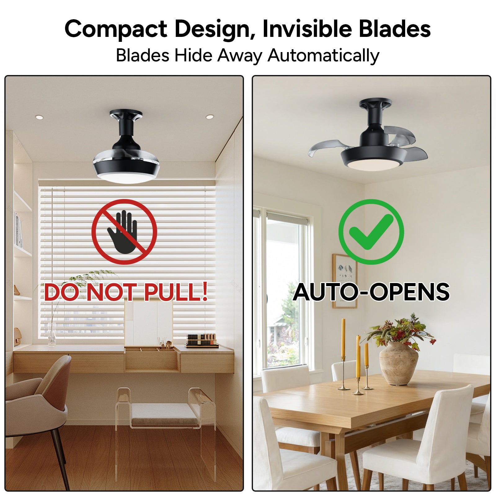 Faryuan 16.5" Invisible Foldable Ceiling Fan with LED Light