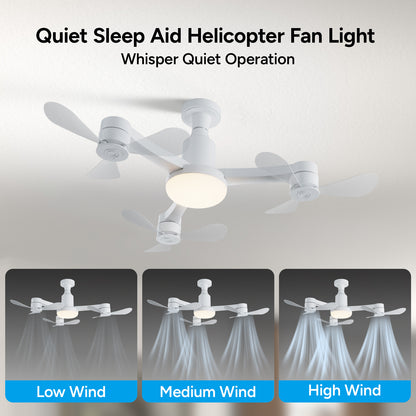 Faryuan 27 Inch Drone-Inspired Socket Fan Light with Remote, 3-Head Foldable Screw-in Ceiling Fan, 3-Color Dimmable LED & 3 Speeds, Modern Bulb Fan for Bedroom