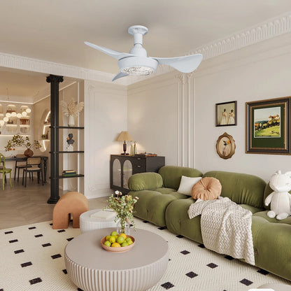 Faryuan 25" Minimalist White Ceiling Fan with LED Light, Remote Controlled Flush Mount, 3-Color Changeable, Quiet 3-Speed Fan