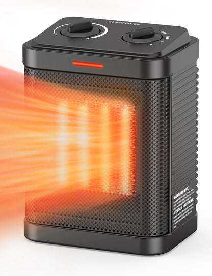 Space Heater, Portable Electric Ceramic Heater, Small Space Heater with Thermostat, 2S Fast Heating, Overheating & Tip-Over Protection, 1500W Heater for Indoor Use, Office, Home