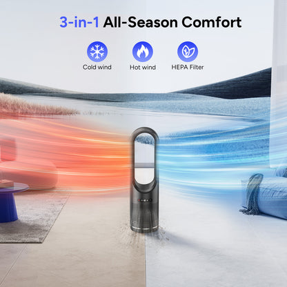 046JR Black Heater Large Bladeless Fan 31.5Inch Both Cooling & Heating  and Air Purifier Oscillating Tower Fan