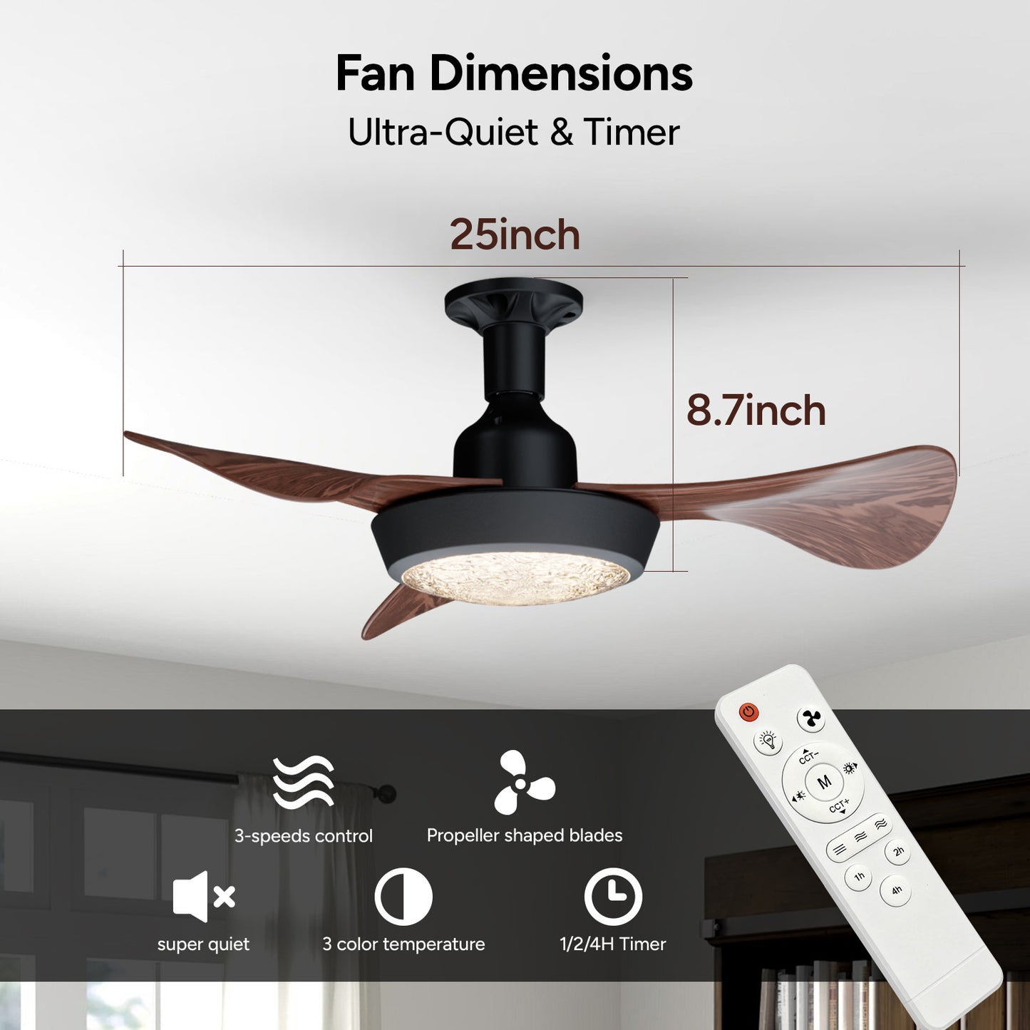 Faryuan 25 Inch Ceiling Fan with LED Light