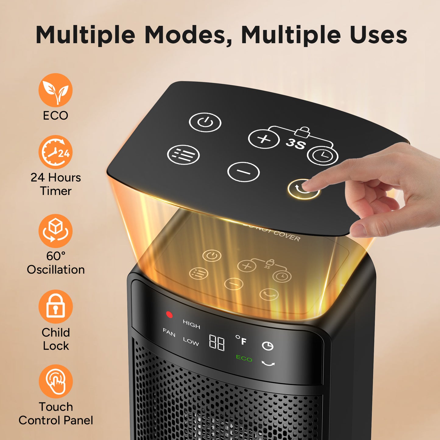 Space Heaters for Indoor Use, 1500W Fast Heating Oscillating Portable Electric PTC Ceramic Heater with Thermostat, 4 Modes, Overheat Protection, 1-24h Timer, Remote for Bedroom Office