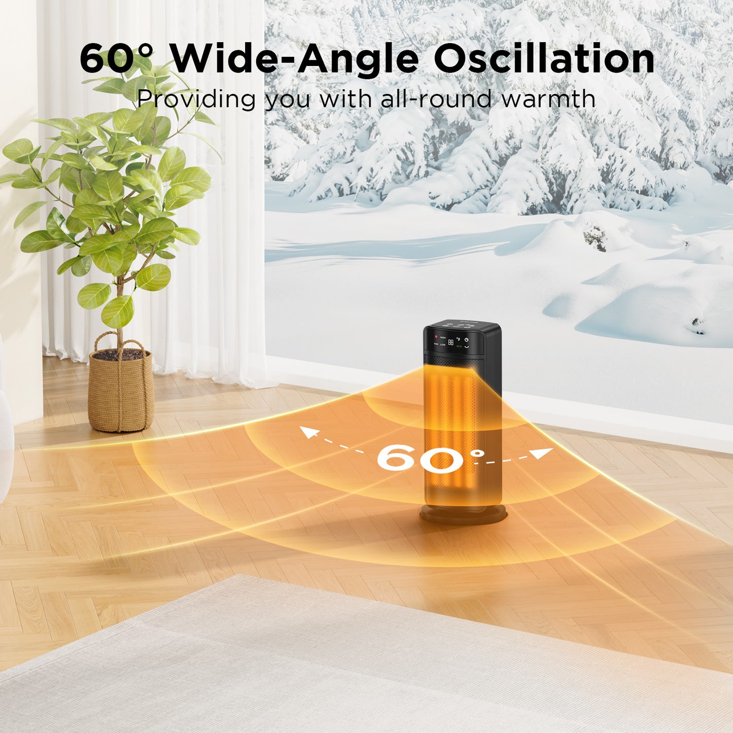 Space Heaters for Indoor Use, 1500W Fast Heating Oscillating Portable Electric PTC Ceramic Heater with Thermostat, 4 Modes, Overheat Protection, 1-24h Timer, Remote for Bedroom Office