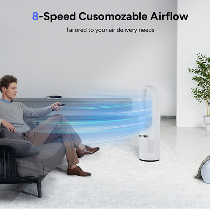 046 White Large Bladeless Tower Fan 31.5INCH/80CM Height Air Purifier Fan for Bedroom Safe for Children and Pet