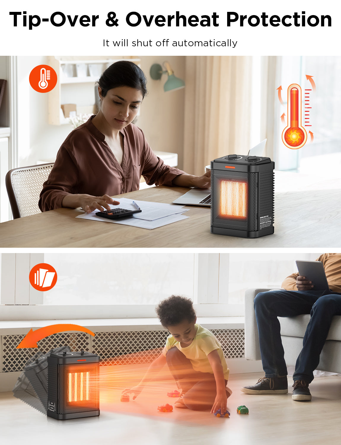 Space Heater, Portable Electric Ceramic Heater, Small Space Heater with Thermostat, 2S Fast Heating, Overheating & Tip-Over Protection, 1500W Heater for Indoor Use, Office, Home