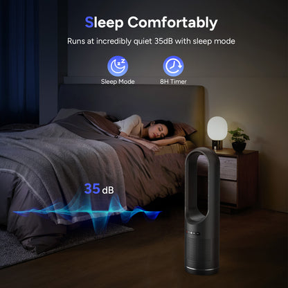 046JR Black Heater Large Bladeless Fan 31.5Inch Both Cooling & Heating  and Air Purifier Oscillating Tower Fan
