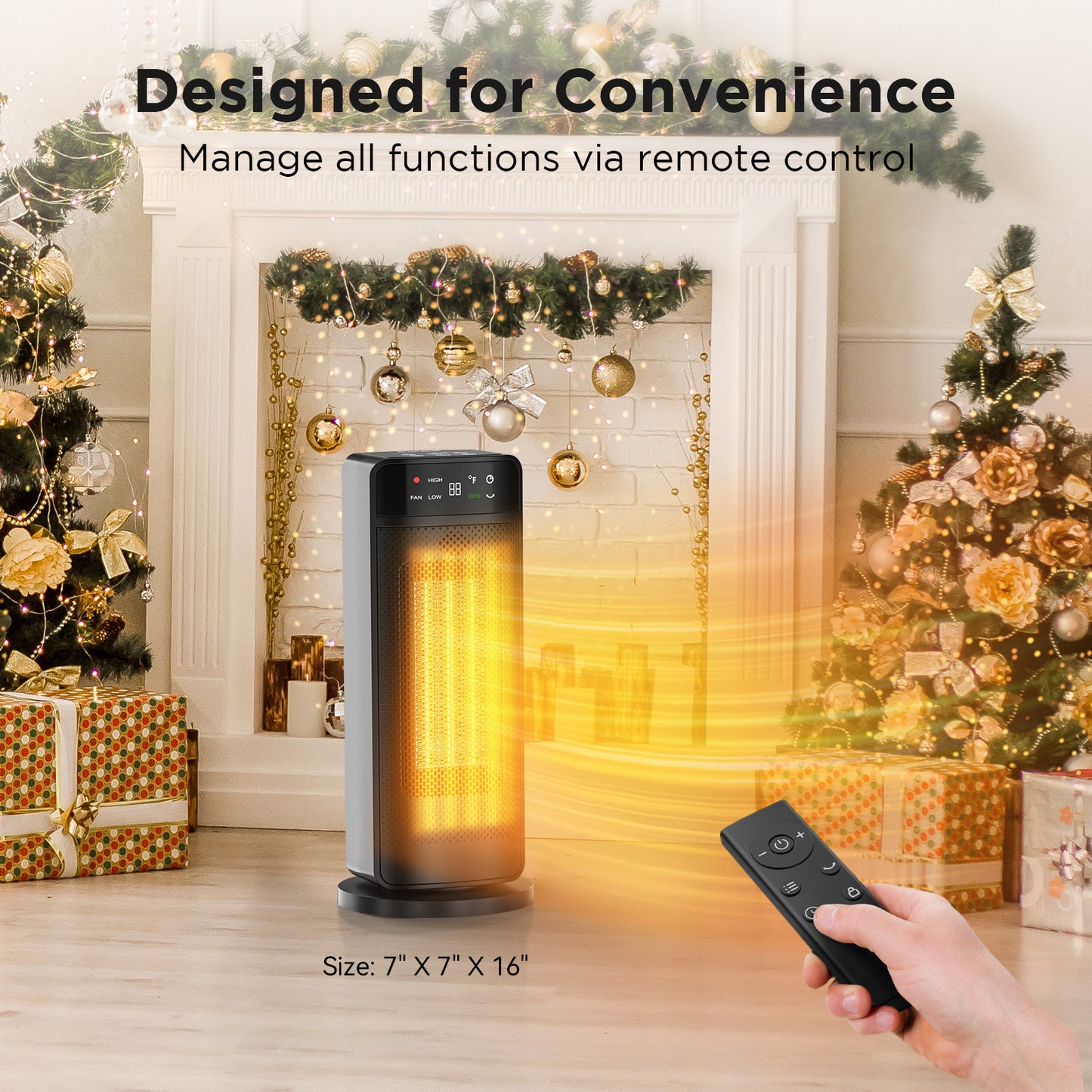 Space Heaters for Indoor Use, 1500W Fast Heating Oscillating Portable Electric PTC Ceramic Heater with Thermostat, 4 Modes, Overheat Protection, 1-24h Timer, Remote for Bedroom Office