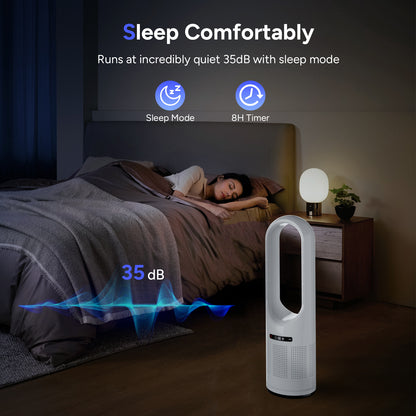 046JR White Large Heater Fan 31.5Inch Cooling & Heating Bladeless Tower Fan with Air Purifier for Home