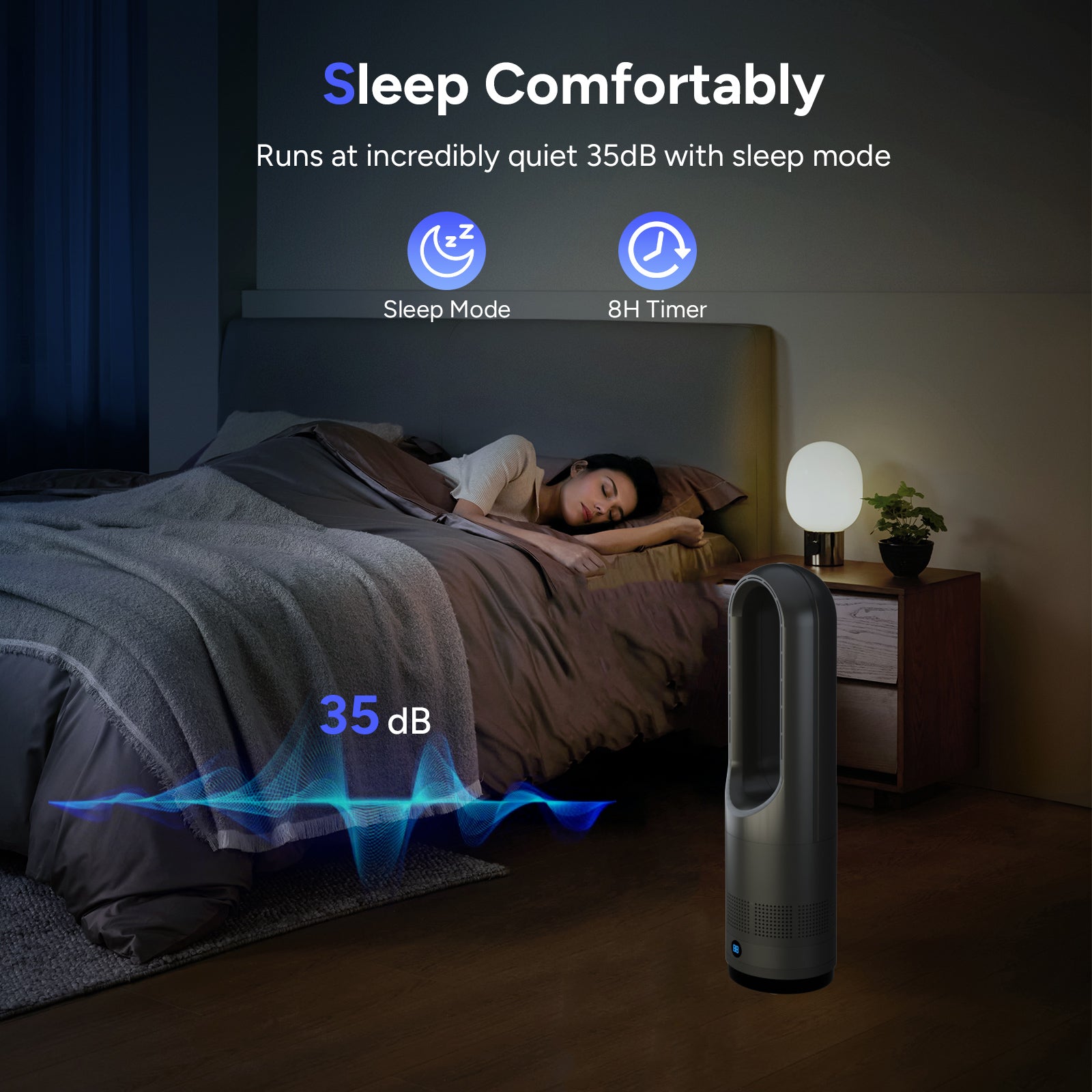 018JR Black Heating Medium 56cm/22.05inches Bladeless Fan with both Heating & Cooling Function Floor Heater Fan