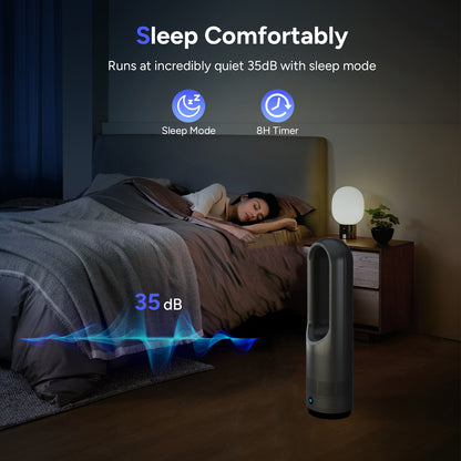 018JR Black Heating Medium 56cm/22.05inches Bladeless Fan with both Heating & Cooling Function Floor Heater Fan