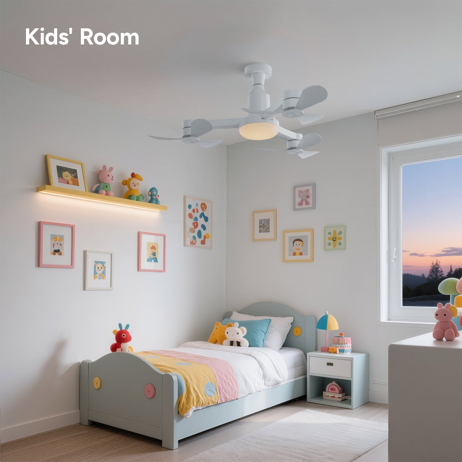 Faryuan 27 Inch Drone-Inspired Socket Fan Light with Remote, 3-Head Foldable Screw-in Ceiling Fan, 3-Color Dimmable LED & 3 Speeds, Modern Bulb Fan for Bedroom