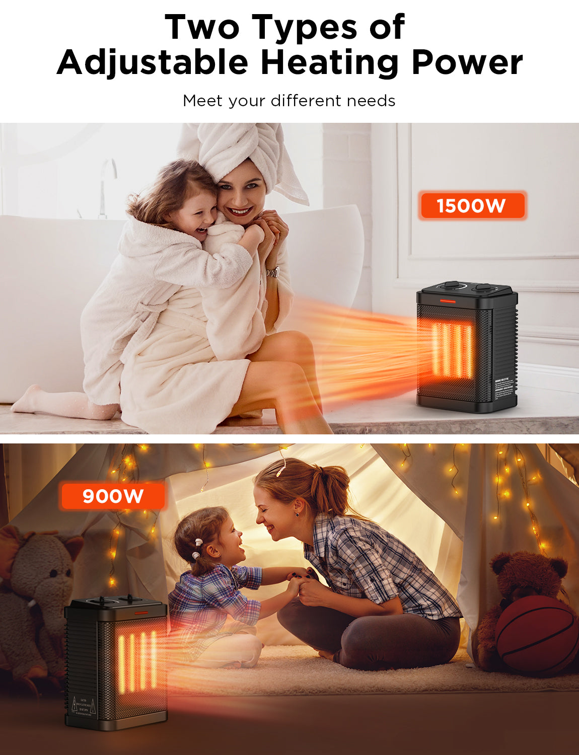 Space Heater, Portable Electric Ceramic Heater, Small Space Heater with Thermostat, 2S Fast Heating, Overheating & Tip-Over Protection, 1500W Heater for Indoor Use, Office, Home