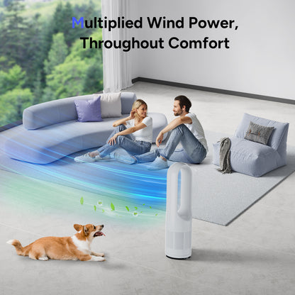 046JR White Large Heater Fan 31.5Inch Cooling & Heating Bladeless Tower Fan with Air Purifier for Home