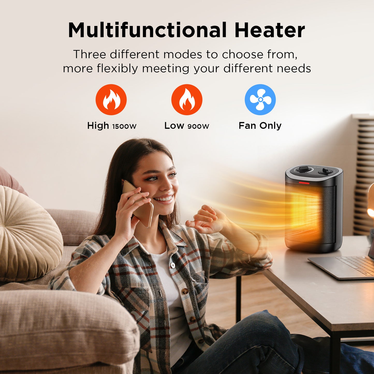 1500W PTC Ceramic Space Heater For Indoor Use, Portable Electric Heater with Adjustable Thermostat, Personal Office Heater with Overheat Tip-over, Small Safe for Indoor Home Bedroom