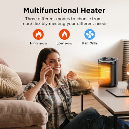 1500W PTC Ceramic Space Heater For Indoor Use, Portable Electric Heater with Adjustable Thermostat, Personal Office Heater with Overheat Tip-over, Small Safe for Indoor Home Bedroom