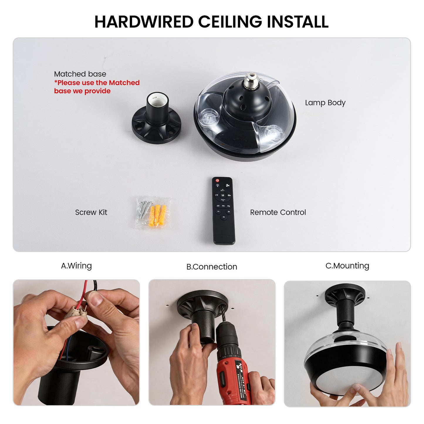 Faryuan 16.5" Invisible Foldable Ceiling Fan with LED Light