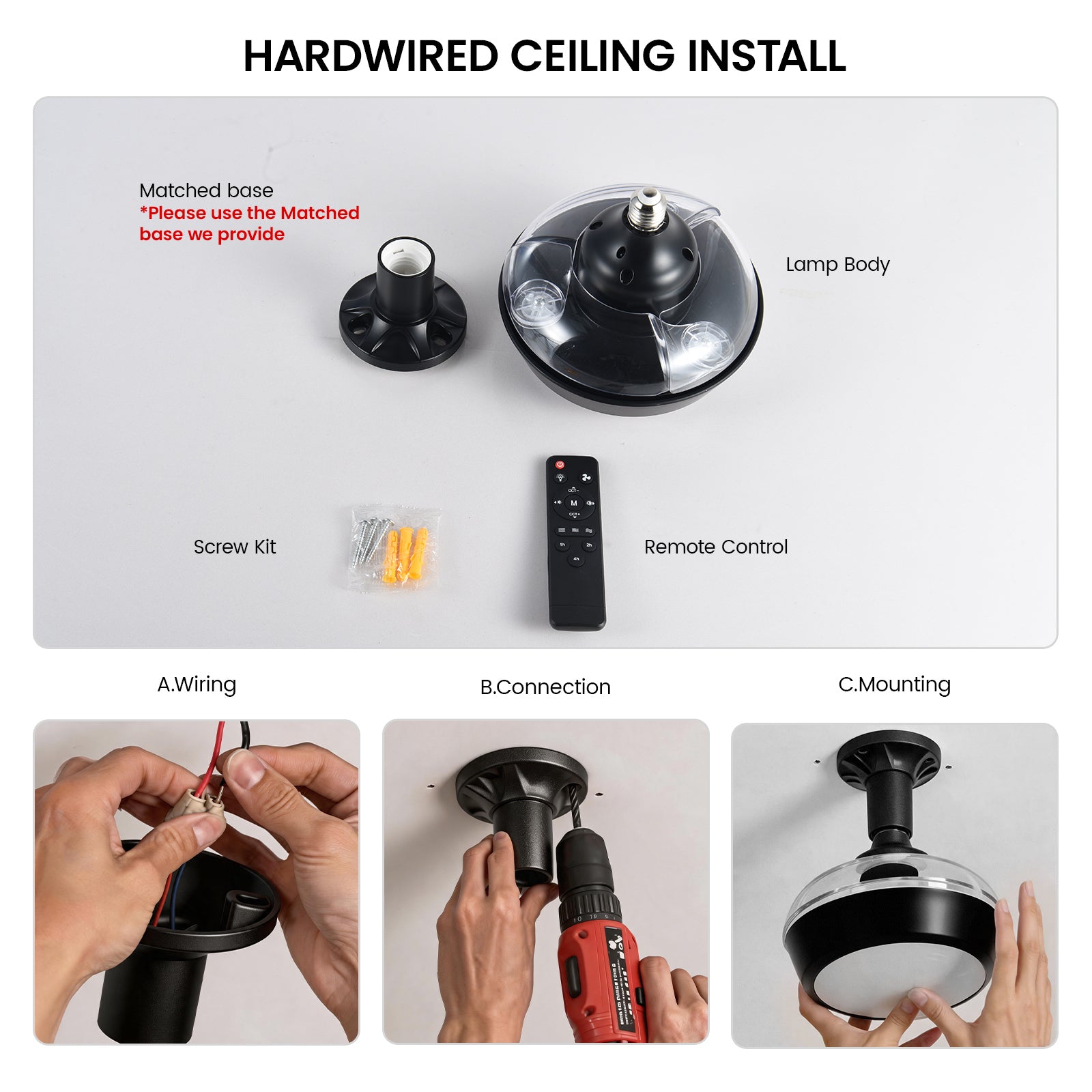 Faryuan 16.5" Invisible Foldable Ceiling Fan with LED Light