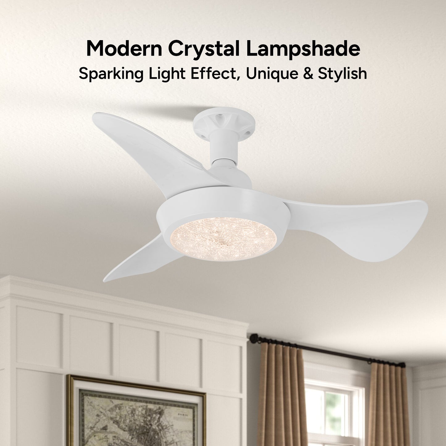 Faryuan 25" Minimalist White Ceiling Fan with LED Light