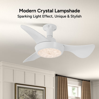 Faryuan 25" Minimalist White Ceiling Fan with LED Light, Remote Controlled Flush Mount, 3-Color Changeable, Quiet 3-Speed Fan