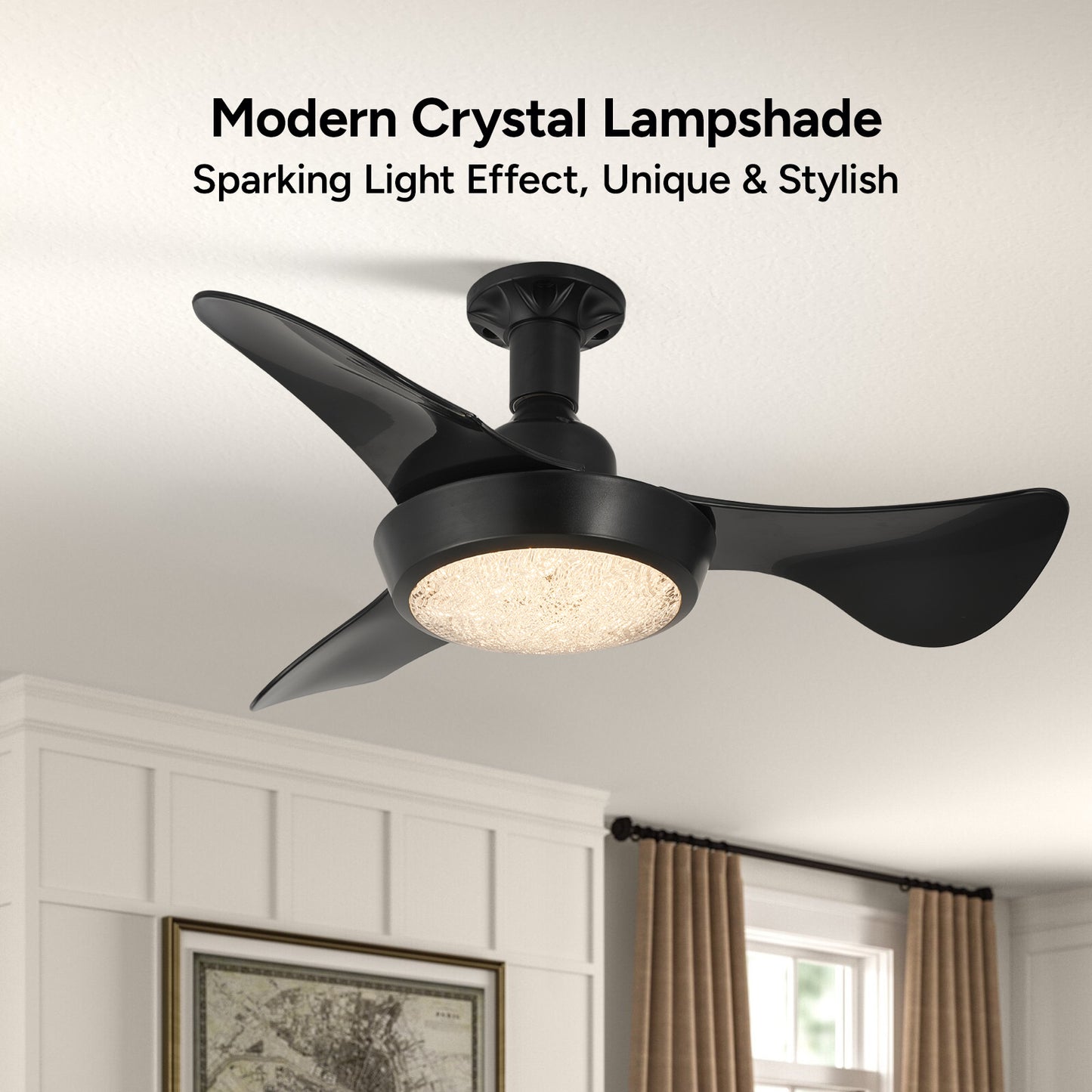 Faryuan 25'' Black Ceiling Fan with Integrated LED Light