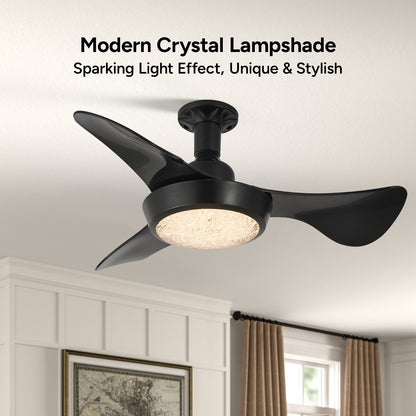 Faryuan 25'' Sleek Black Ceiling Fan with Integrated LED Light, 3-Blade Modern Design, Remote Control & Timer, 30W Dimmable Lighting