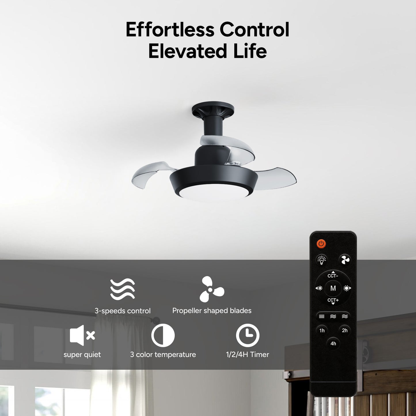 Faryuan 16.5" Invisible Foldable Ceiling Fan with LED Light