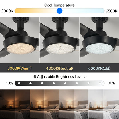 Faryuan 25'' Sleek Black Ceiling Fan with Integrated LED Light, 3-Blade Modern Design, Remote Control & Timer, 30W Dimmable Lighting