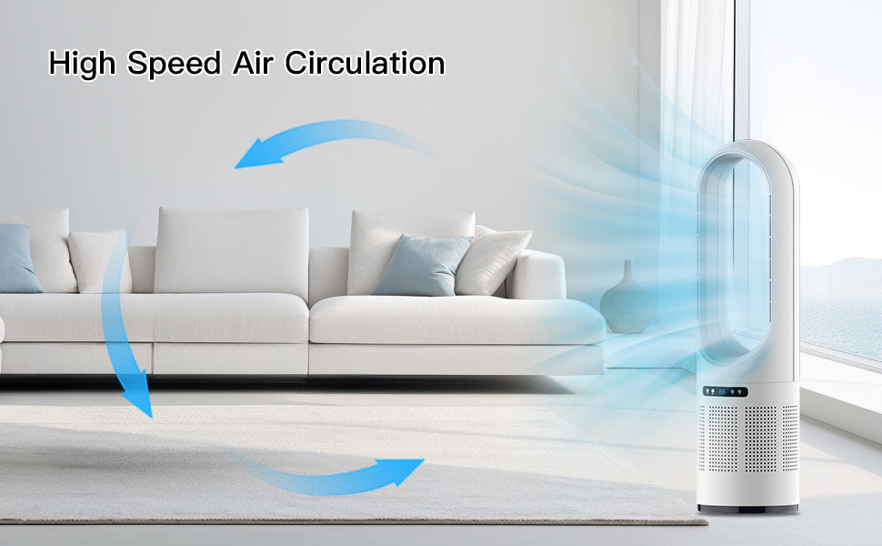 046 White Large Bladeless Tower Fan 31.5INCH/80CM Height Air Purifier Fan for Bedroom Safe for Children and Pet